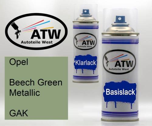 Opel, Beech Green Metallic, GAK: 400ml Sprühdose + 400ml Klarlack - Set, von ATW Autoteile West.